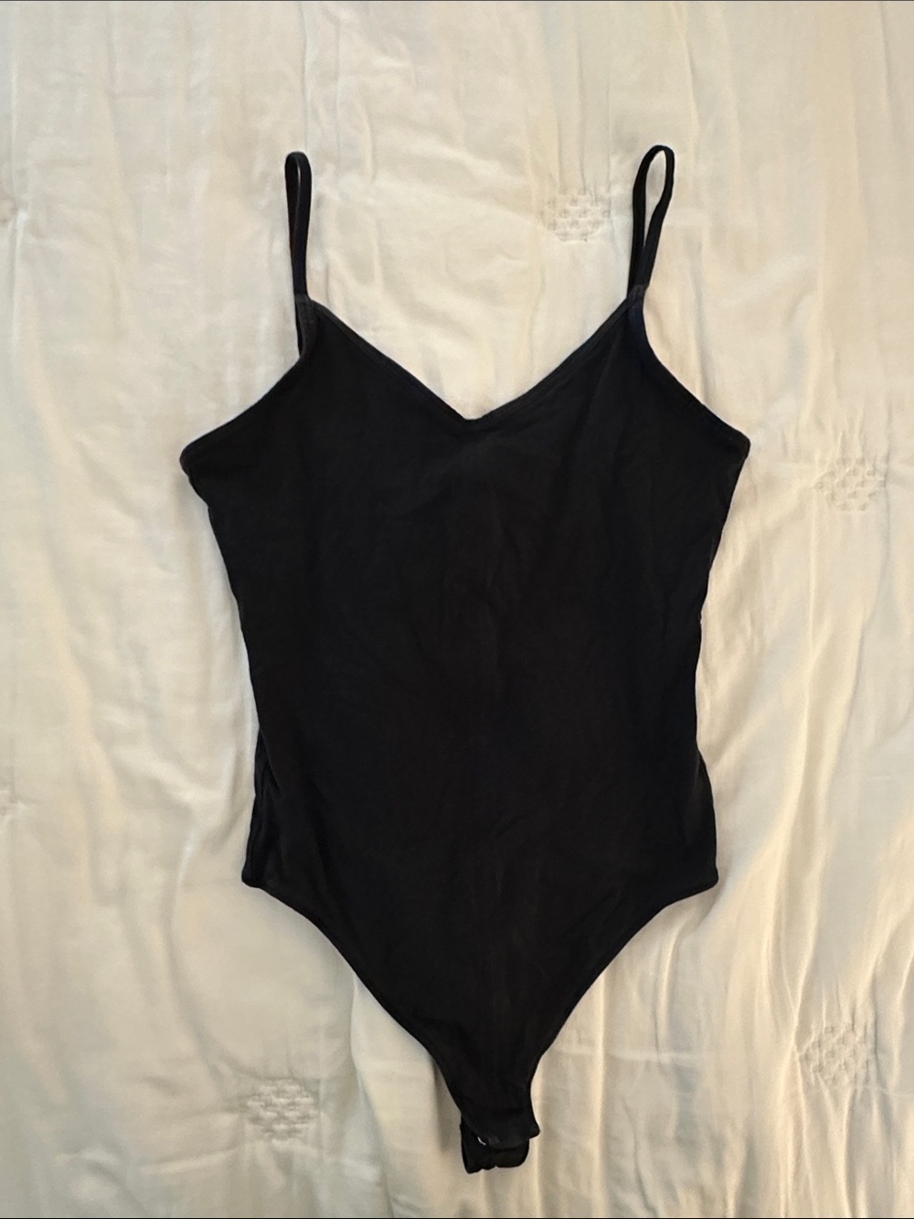 Everlane Black Women's V‑Neck Spaghetti‑Strap One‑Piece Bodysuit